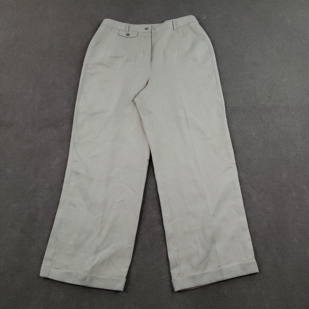 J Peterman Pants‎ Womens Size 14 Beige Linen Wide Leg High Rise Lined Trousers